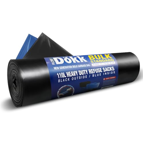 Image of 110L Heavy Duty Bin Bags (20 Bags) - Reversible Black & Blue Bin Liners - Large Rubbish Bags, 80x110cm, 86µm Thick, For Garden Waste, Cleaning Services & Office Waste