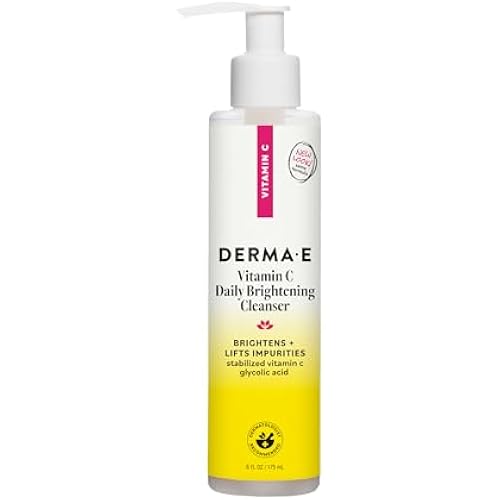 DERMA E Vitamin C Daily Brightening Cleanser, 6 Fl Oz Hydrating Face Wash