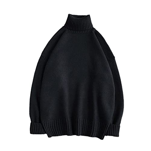 Pull d'hiver chaud en tricot au col roulé noir et finitions XXL