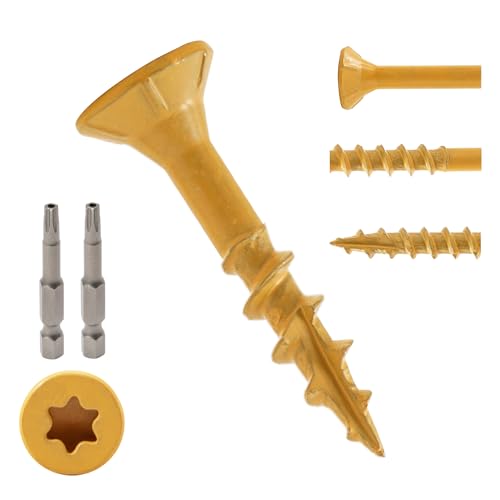 Image of LIONMAX Wood Screws 1 Inch, Deck Screws #8 x 1, 300 PCS, Rust Resistant, Epoxy Coated, Exterior Wood Screw, Outdoor Decking Screws, Torx /Star Drive Head, T25 Star Bit Included, Tan