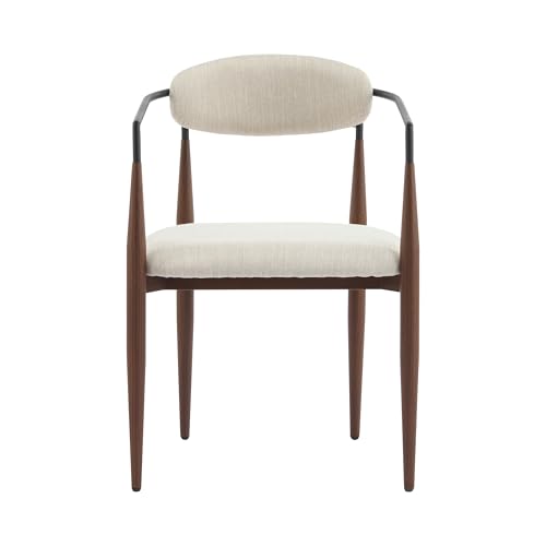 Christopher Knight Home Set of 2 Denna Modern Fabric Upholstered Dining Chairs, Metal Frame Kitchen Side Chair, Living Room Accent Chair, Armchair Extra Seat, Beige+Walnut+Black by Christopher Knight Home - Used condition - Image 3