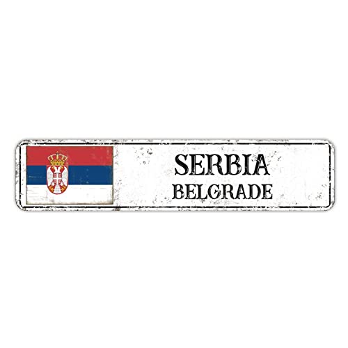 Retro Serbia Belgrade Beer Tin Sign for Man Cave, Bar, Grill Room, Patio, Backyard BBQ Decor - 4x18in Metal Wall Art