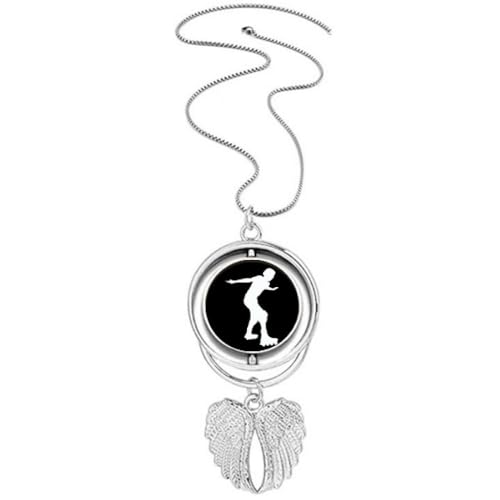 Collier ailes d'ange et patinage noir, le bijou rotatif idéal pour un look roller urbain