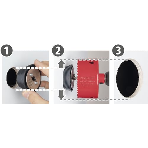 wolfcraft I Aufbohrhilfe für Lochsägen, Ø 54–70 mm I 5952000 I Vorhandene Lochbohrungen erweitern I Einbauhilfe für Halogenstrahler I Spotausschnitte vergrößern - Zentrierhilfe Lochsäge