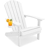 YEFU Adirondack Chair Weather Resistant: Outdoor Chair HIPS Plastic Adirondack Chairs - Patio Chairs with Wood Texture - Lawn Fire Pit Deck Porch Garden Chairs for Adults (White)
