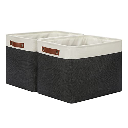 DULLEMELO Storage Bins Large-16"x12"x12" With Leather Handles for Organizing,Decorative Collapsible Storage Baskets for Shelves Closet Home Office (White&Black) by DULLEMELO - Used condition - US$19.91