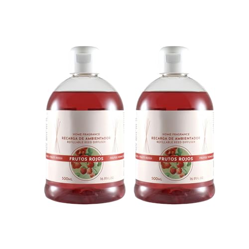 PLUS HOME Ambientador Mikado Reposición- Incluye palitos de Recambio - aroma Duradera - Ideal para el Hogar, Baño, Casa - 500 ml -Frutos Rojos