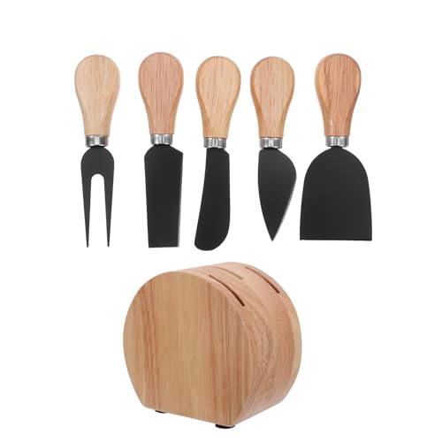 DECOMELODY Ensemble Couteaux à Fromage Inox avec Manche Bois Bloc en Chêne Mini Couteaux Multifonctions pour Planche à Charcuterie Ustensiles Cuisine pour Découpe et Service Fromage Set