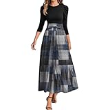 Boho Dresses for Women 2025 Vestidos Largos Elegantes para Mujer para La Iglesia Maxi Dress for Wedding Guest Women Summer Elegant Flowy Patchwork Dress with Belt(d Black,X-Large)