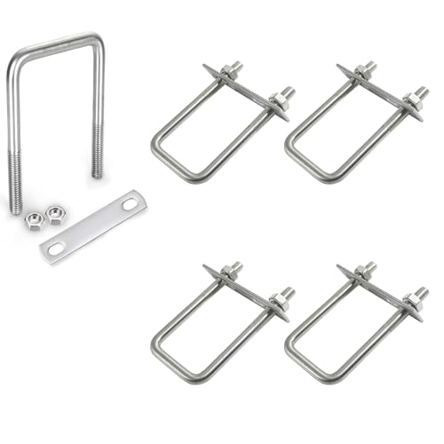 U Bügel mit Gewinde M8, 4 Stück Bügelschraube, Edelstahl U Bolzen, U Bügel mit Muttern & Rahmenplatte, U Schrauben für Installation Ist Stabil, Zurrbügel (60 X 100 mm)