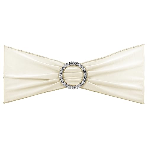 PATIKIL 14x5 Estiramiento Silla Fajas Lazos, 25 Paquete Elástico Silla Bandas Fajas con Hebilla Deslizador para Boda Banquete Decoraciones, Crema