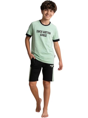 Image of Li'l Tomatoes Boys 100% Cotton Night Suit Set | Half Sleeve T-Shirt & Shorts | Color Block & Typography Print | Soft & Breathable Sleepwear | Casual Summer Wear | 9-16 Years