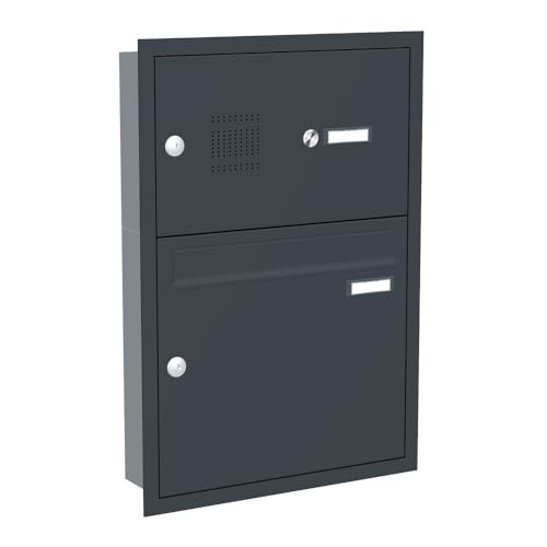 KNOBLOCH Briefkastenanlage | Unterputz | 1-Fach | mit Funktionskasten – Klingel & Sprechsieb | Anthrazit RAL 7016 | senkrecht | optional 2. Namensschild & 3 Schlüssel