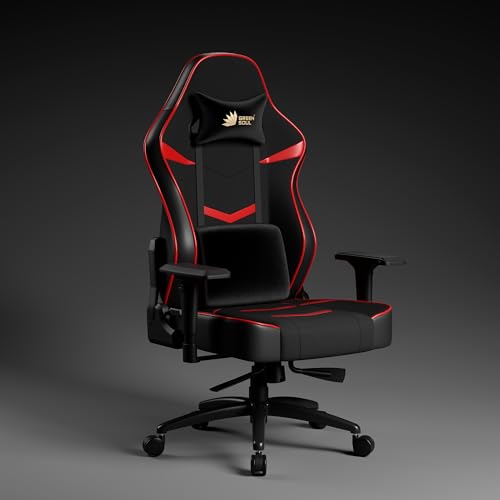 Green Soul Monster Ultimate Series S | Multi-Functional Ergonomic Gaming & Office Chair | Premium Spandex & PU Leather Fabric | Adjustable Neck, Lumbar Pillow | 4D Adjustable Armrests (Black Red)