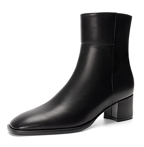 Saekcted Botines cálidos para mujer con tacón bajo y cremallera con puntera cuadrada Chelsea Bootie, Negro, 42 EU Cover