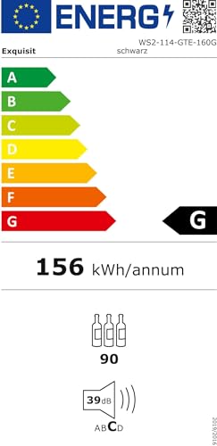 Exquisit® Vinoteca para 114 Botellas, 220L, Negro, Clase G, Dos Zonas de Temperatura 5-20°C, Control Digital LCD, Puerta de Cristal Reversible, Medidas (129,0 x 55,2 x 57,5 cm) - imagen 15