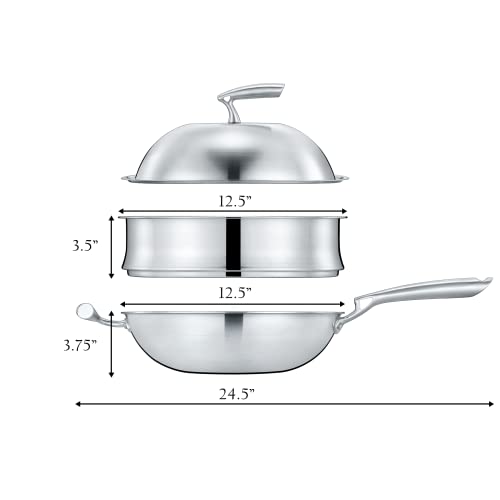 Concord X Duck House Premium 3 Ply Stainless Steel Non-Stick Chinese Wok With Domed Lid Steamer Rack. Great For Stir Fry And Steaming #TOP4