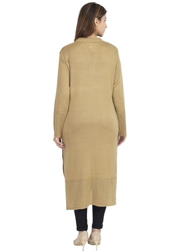 Image of Rosary Women's Winter Woolen Kurti Knitted Solid Straight Fit Ethnic Wear with 2 Side Pockets Light Camel