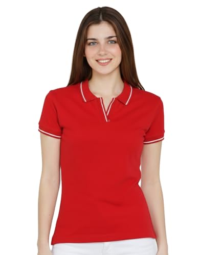 Image of Scott International Women's Cotton Polo T-Shirt | Half Sleeve Plain Collar Tee | Stylish Casual Top | Plain T-Shirt for Girls | Workwear for Office & Casual Wear