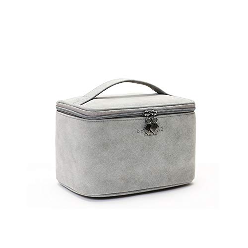 PU Frauen Kosmetiktasche,Reise Make-up Tasche Tragbar Toilettentasche Faul Zubehör Veranstalter Künstler Speicher Fall Mit Fächer Für Mädchen Männer Kinder Grau-klein Cover