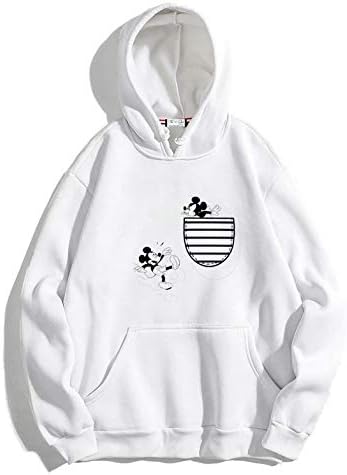 The SV StyleMen's, Women's, Cotton, High Neck, Pocket, Mickey Graphic Printed Warm Hoodie (White, Black)