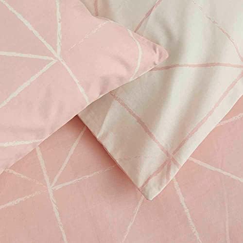 wilko Pink Geo Duvet Set King Size, Polycotton Washable Reversible Duvet Set, 220.0cm H x 230.0cm W x 25.0cm D