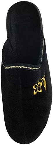 Yinka Shoes Ladies Velour Embroidered Flower Wedge Slip On Hard Sole Backless Mule Slippers Size 3-8