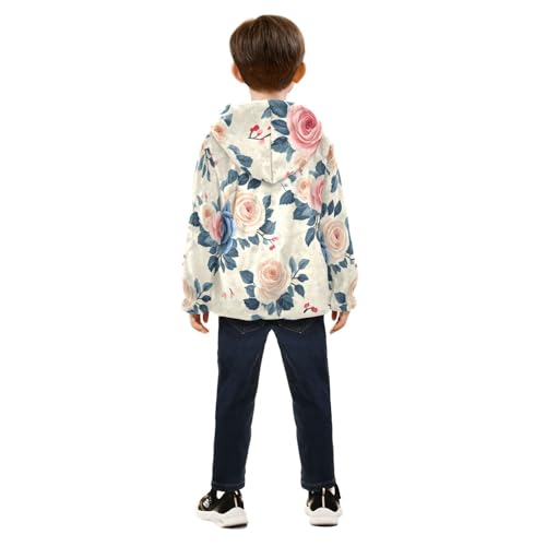Beautiful Roses Flowers with Leaves Girls Fleece Jacket Girls Fall Jacket Girls Zip Up Hoodie Girls Sherpa Jacket 2-10T4