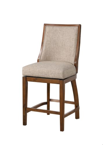 Home 2 Office Silla Butaco Giratoria con mecanismo de giro 360°, Tapizado en lino y respaldo, 24 pulgadas de altura del asiento, acabado nogal y beige miniatura 1