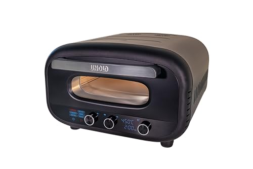 Unold 68805 Pizzaofen Don Alfredo Elektrischer Pizzaofen schwarz ohne Gas inkl. Zubehör 2min Backzeit mit Pizzastein 450C 5 Programme wie Napoli auch geeignet für Flammkuchen u.v.m