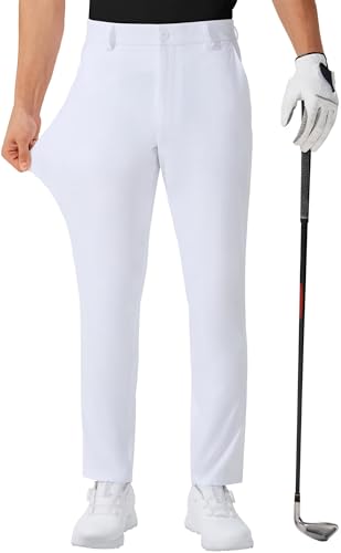 QPNGRP Men's Golf Pants 30"/32"/34" Inseam Lightweight Stretch Work Dress Pants White 36Wx30L