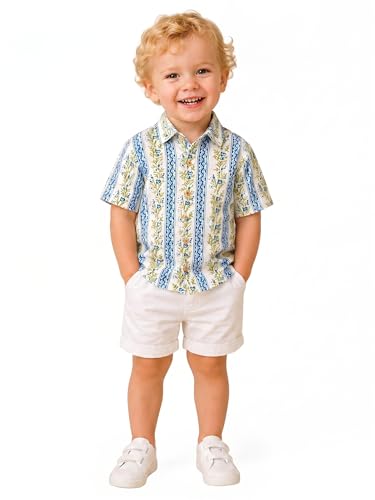 Image of A.T.U.N. (ALL THINGS UBER NICE) Boys 100% Cotton Printed Shirt | Half Sleeve Smart Casual Shirt for Kids | Soft Breathable Button Placket Top
