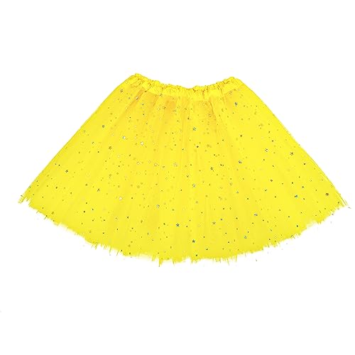 Yolev Falda Tul Mujer Falda de Tul de 3 Capas con Estrellas de Lentejuelas Adulto Adolescente Tutu Retro 80s Fiesta Halloween Carnaval Disfraz (Amarillo)