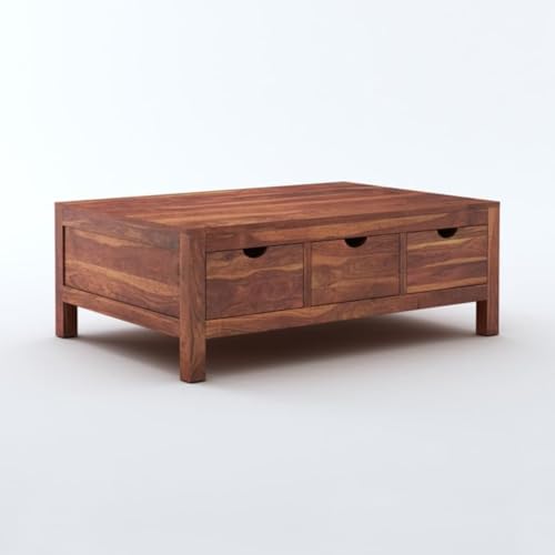 Image of MAMTA DECORATION Solid Sheesham Wood Coffee Table for Living Room | Wooden Center Table with 3 Drawers Storage for Home, Hall & Lounge | Modern Tea Table | Rectangular Coffee Table | Honey Finish