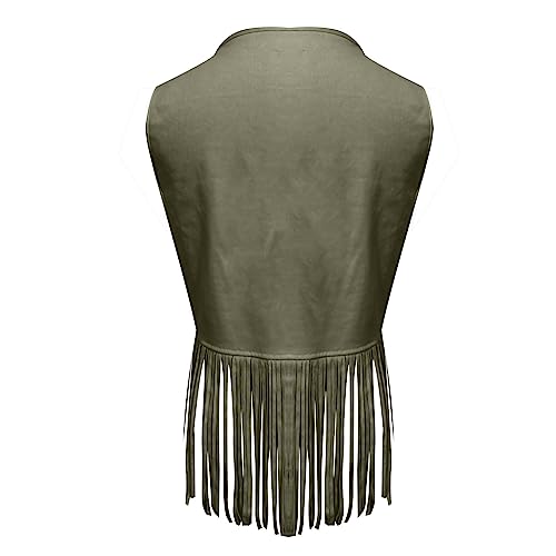 Womens Faux Suede Ethnic Cardigan Sleeveless Open Front Tassels Fringed Vest 70s Hippie Vintage Western Jackets2