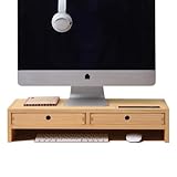 KIRIGEN Wood Monitor Stand with 2 Drawers Computer Arm Riser Desk Storage Organizer, TV Laptop Printer Stand,2-Tier Desktop Shelf Natural