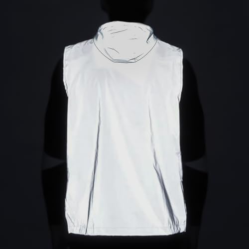 FOSER Reflektierende Fahrradweste Herren Damen, Silbergrau Warnweste Reflektierend Ärmellos Jacke (M), Leicht Hohe Sichtbarkeit, Reißverschluss-Tasche, Laufweste (M, Regular)
