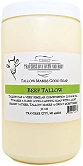 Traverse Bay Bath and Body BEEF TALLOW DEODORIZED Non Hydrogenated Soap making supplies. 32 FL Oz DIY projects.