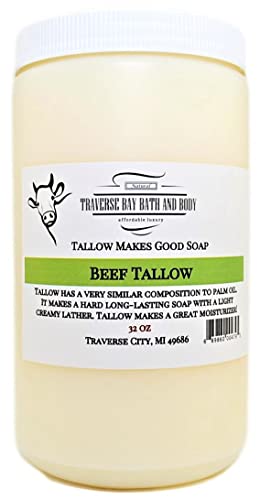 Traverse Bay Bath and Body BEEF TALLOW DEODORIZED Non Hydrogenated Soap making supplies. 32 FL Oz DIY projects.