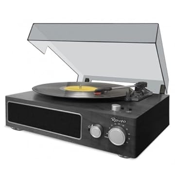 Raveo Vitrola Studio Ebony com Toca-discos, Rádio FM, USB, saída auxiliar e fone de ouvido e tecnologia de conexão Bluetooth, Cor: PRETO