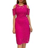 Angela Queen Women's Midi Lace Shot Sleeve Dress (US, Alpha, Large, Regular, Regular, Hot Pink)