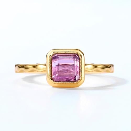 Bague améthyste serti clos argent 925 doré anneau ondulé réglable