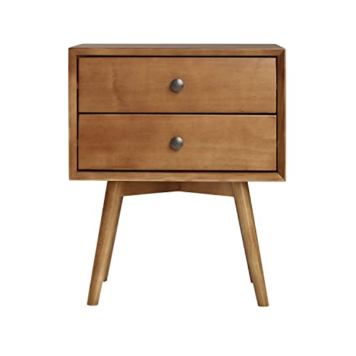 Walker Edison Mid Century Modern Wood Nightstand Side Table Bedroom Storage Drawer Bedside End Table, 2 Drawer, Caramel #TOP2