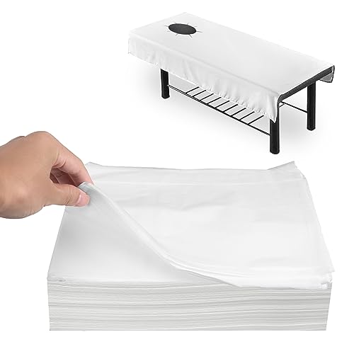 Lot de 100 nappes jetables avec trou pour le visage, pour massage en institut de beauté, spa, table de massage, table de lit, drap de protection avec trou
