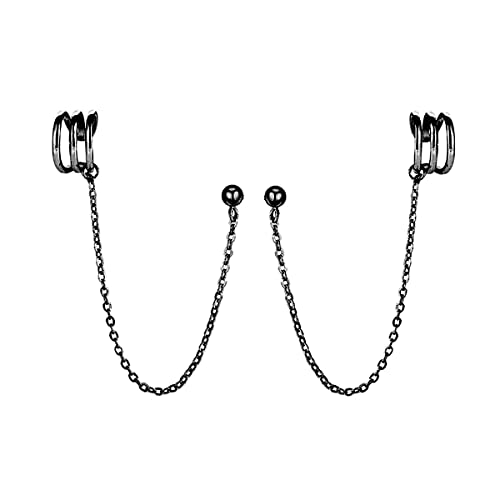 SLUYNZ 925 Sterling Silver Cuff Earrings Chain for Women Crawler Earrings Studs (D-Black Gold Plated)