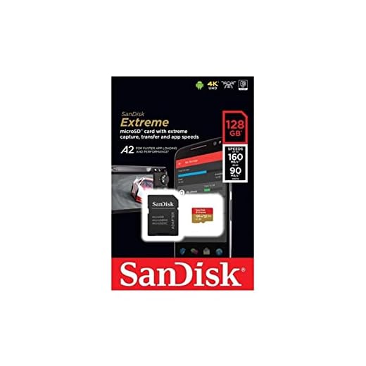 SanDisk Cartão de memória Extreme MicroSDXC UHS-I, 128 GB para jogos móveis, Nintendo Switch, GoPro Hero - C10, U3, V30, 4K, A2, cartão MicroSD SDXC - SDSQXA1-128G-GN6MA, Preto