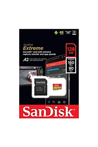 Image of SanDisk Extreme uSD,160MB /s R, 90MB /s W,C10,UHS,U3,V30,A2, 128GB, for 4K Video on Smartphones, Action Cams & Drones