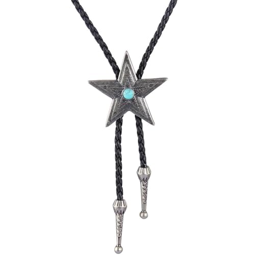 Image of GelConnie Bolo Tie for Men Women Western Cowboy Turquoise Leather Necktie | Natural Stone Bolo Tie Necklace for Women Rodeo Cowboy Leather Necktie Native American Western Cowgirl Ties Adjustable Cord