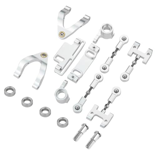 RC�������i Compatible With WPL D12 D22 D32 D42 1/10 RC�J�[�A�b�v�O���[�h�p�[�c ���^���X�e�A�����O�J�b�v �A�b�p�[�����[�A�[�� �X�e�A�����O�X���C�_�[ �^�[�j���O�u���b�N(Silver)