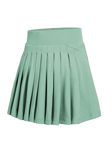 Zaclotre Kid Girls Pleated Tennis Skirt With Pockets Shorts Athletic Golf Skorts Activewear Running Workout Sports Skirts Light Green #TOP5